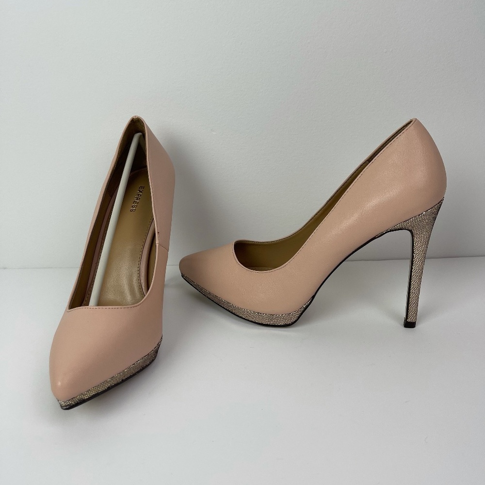 Express Pink Gold Glitter Stiletto Heels Size 10